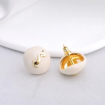 2025 new French letter drop glaze stud earrings niche design earrings small fragrance light luxury retro high-end earrings