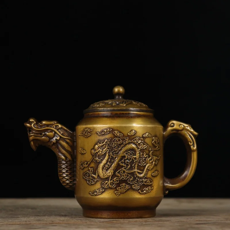 

Guyunzhai Brass Prosperity Brought By Dragon And The Phoenix Teapot Wine Set Tea Ware Collection Antique Cop