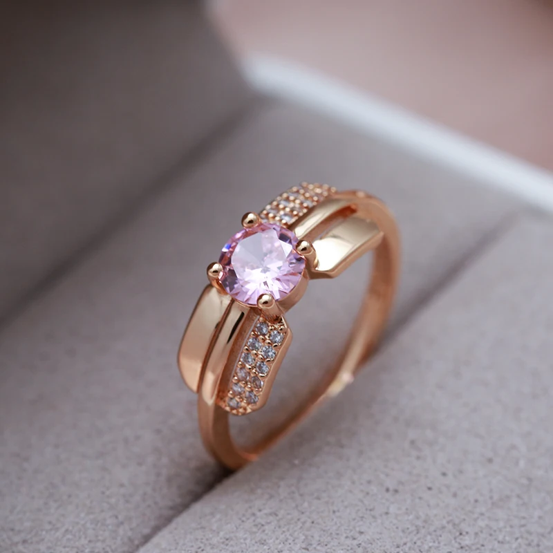 Kinel 2022 Luxury Pink Princess Cut Natural Zircon Ring for Women 585 Rose Gold Bride Ring Lady Anniversary Gift Wedding Jewelry