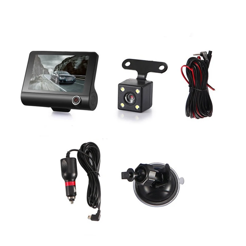 

Car DVR Dashcam HD Screen 1080P 3 Lens Video Recorder Front + Interior+Rear View Camera Dash Cam Dash Camera ABS