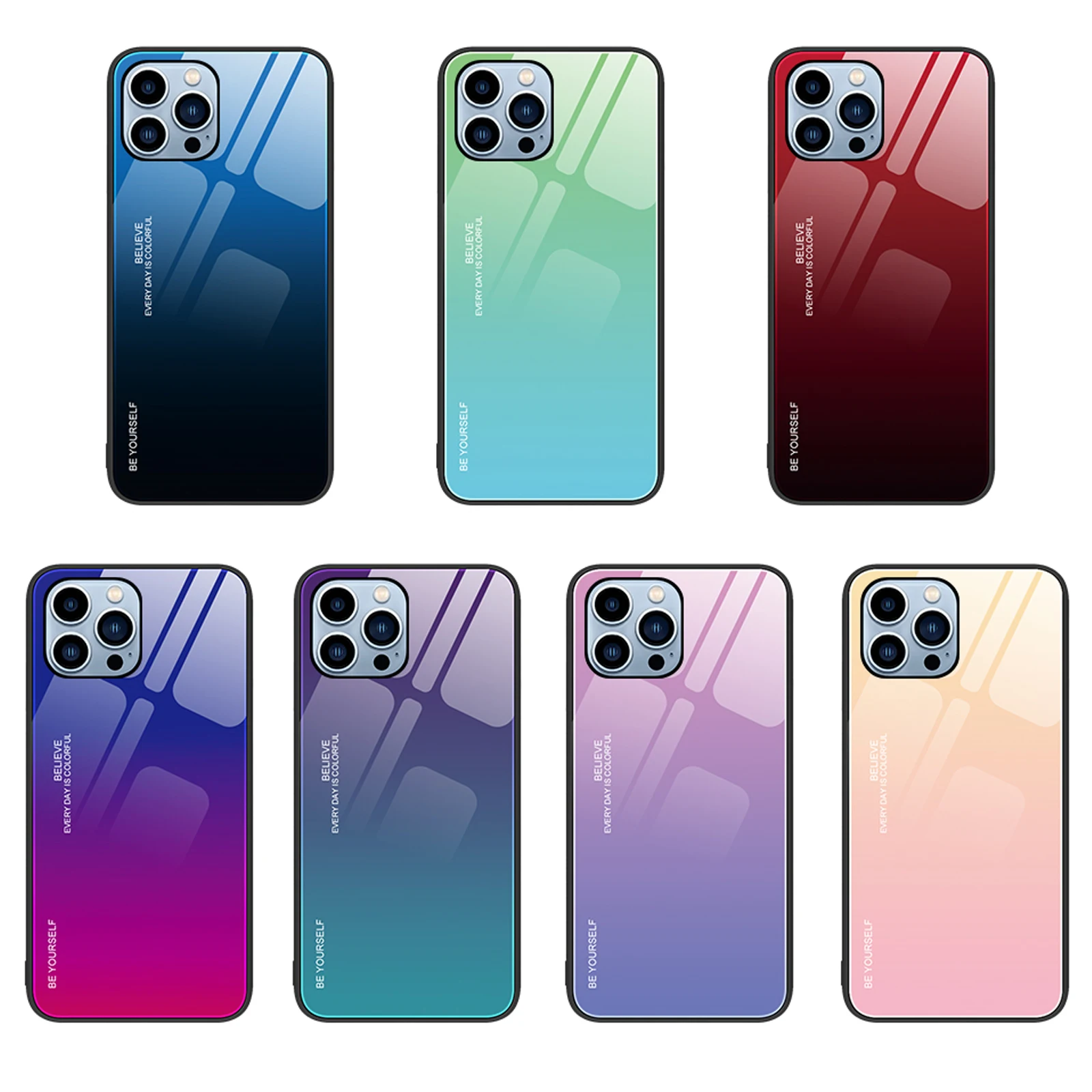 

Slim Gradient Tempered Glass Case, Shockproof TPU Bumper Hard Back Cover, For iPhone 15 Pro Max 14 13 12 11 XR X 8 7 Plus