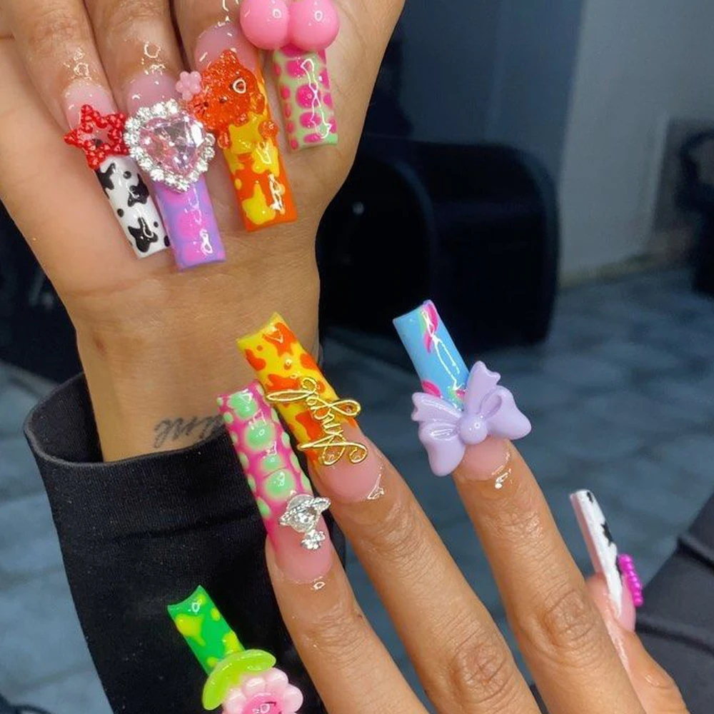 Cotton Candy Teddy Bears Kawaii Nails Soft Nails Pink and Blue Nails Teddy Bear  Nails Charm Nails 