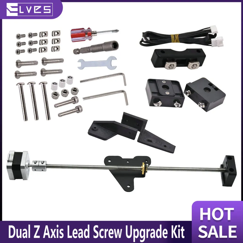 ELVES 3D Printer Dual Z Axis Lead Screw Upgrade Kits, 42-34 Stepper Motor T8 Guide Screw With Tool KitMFor CR10 Ender-3/3S/3 Pro elves 3d printer parts ender 3 cr10 dual z axis t8 lead screw kits bracket aluminum profile with belt pulley upgrade kits