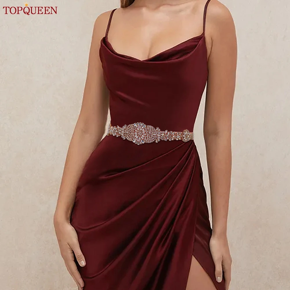 TOPQUEEN S123 Luxury Rhinestone Belt Silver/Gold/Rose Gold Women's Dresses Caftan Sash Diamond Bridal Wedding Accessories bridal waistband