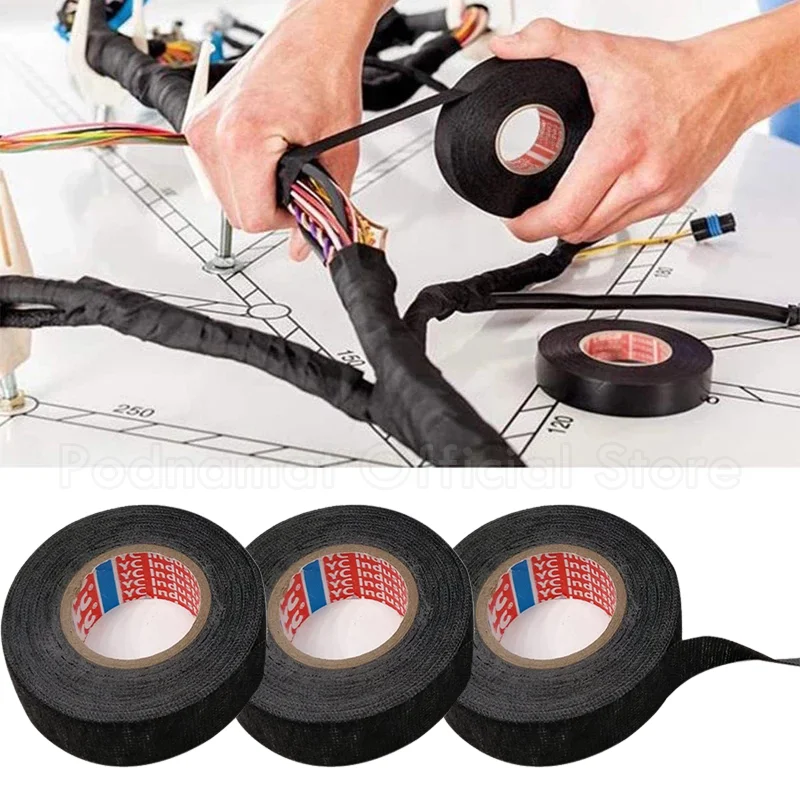 Adhesive Cloth Tape 15M Heat Resistant Automotive Tape For Car Cable Harness Wiring Fabric Loom Electrical