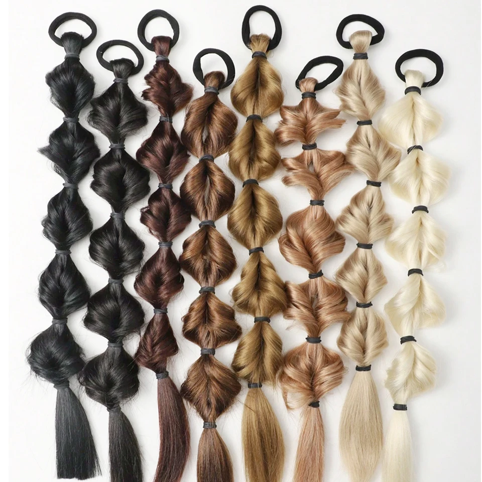 Synthetic 20 Inch Ponytail Wig Female Bubble Braid Natural Dye Twist Braid Tie-Up Dreadlocks Ponytail Lantern Braid