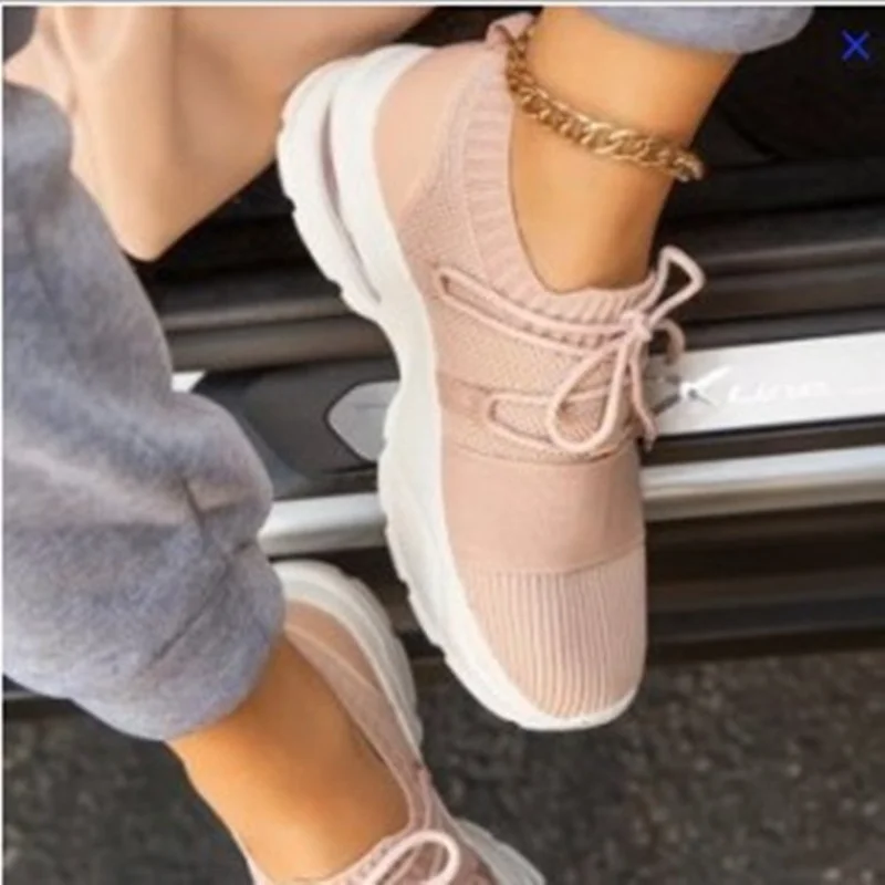New Sneakers for Women Summer Woman Breathable Sock Casual Shoes Lace-up Tennis Mesh Shoes Female Sport Shoes Ladies Flat Shoes