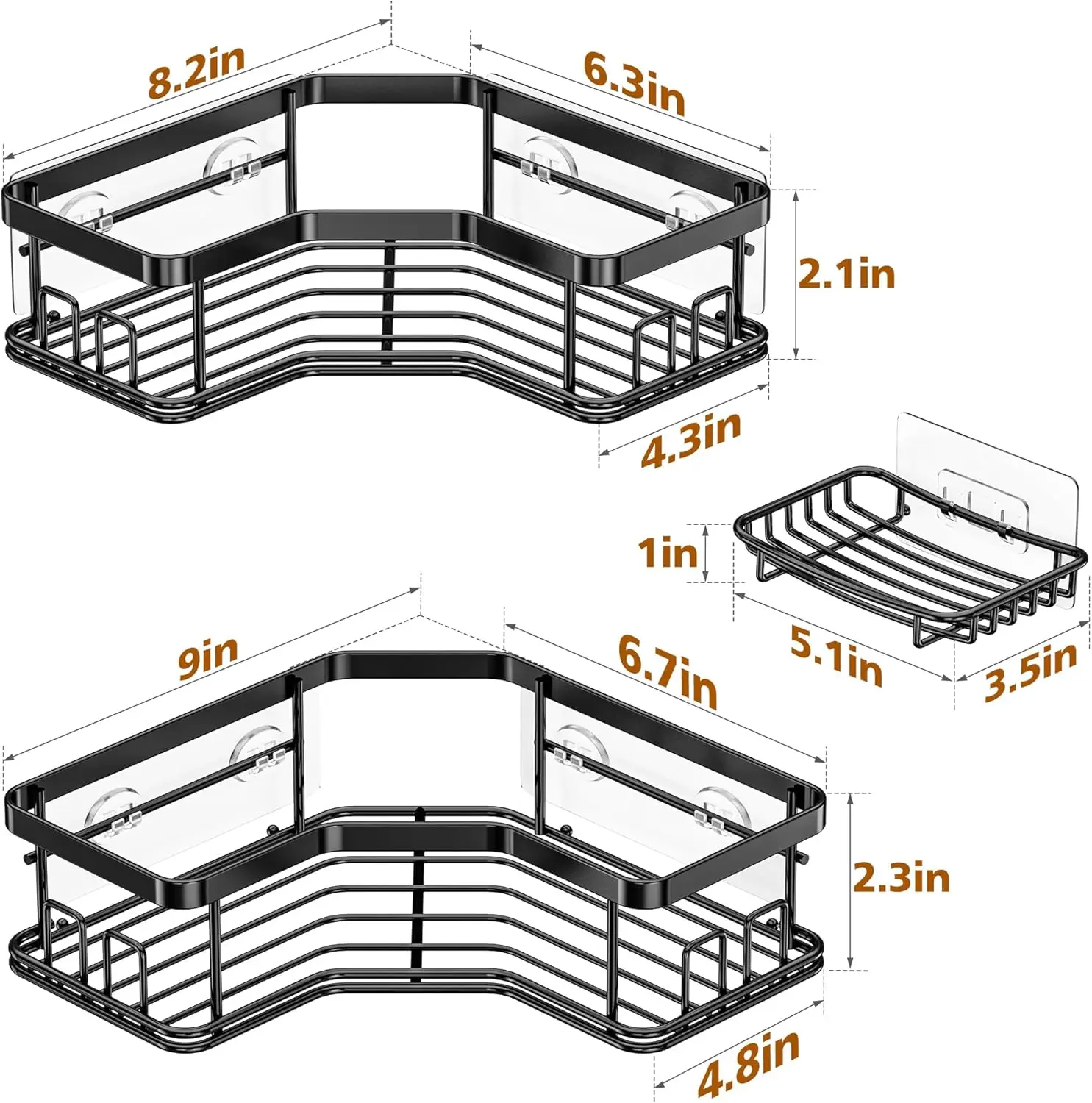 3-Pack Corner Shower Caddy Organizer Shelves Storage Rack Accessories for Bathroom Countertop Home Decor Set 2