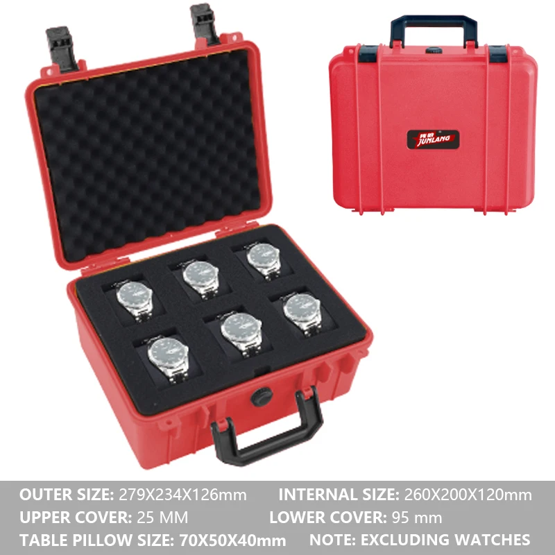 Watch Storage Box 6 Grid ABS Plastic Safety Case Portable Impact Resistant with Foam for Watches