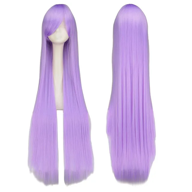 QQXCAIW Long Straight Cosplay Wig Black Purple Black Red Pink Blue Dark Brown 100 Cm Synthetic Hair Wigs light purple