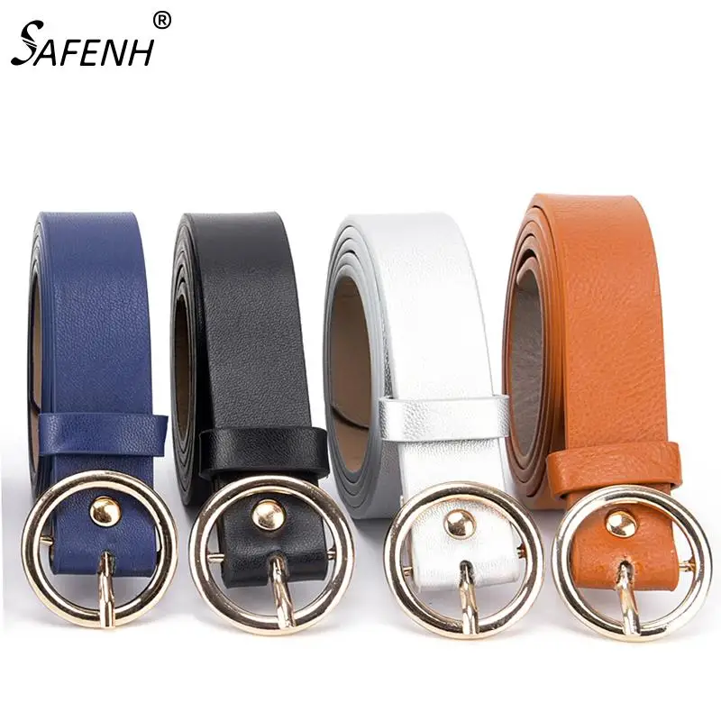 

Женский круглый металлический ремень, черные, белые ремни из искусственной кожи для женщин, для джинсов и штанов