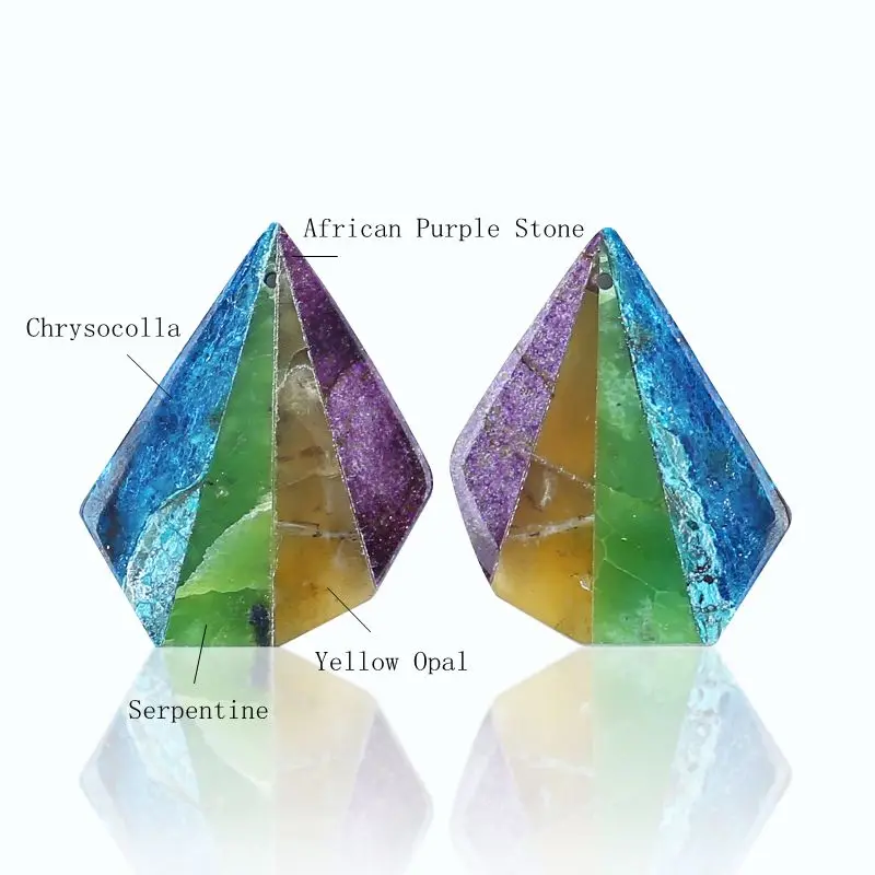 Natural Gemstone Chrysocolla,Yellow Opal,African Purple Stone Fashion Intarsia Earrings Accessories For Women 34x27x4mm 11g