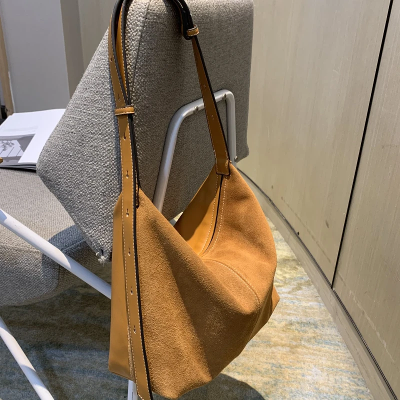 2023 Vintage Suede Underarm Bag for Women\'s Daily Commuting Ladies Large Capacity Genuine Leather Tote Bag Women\'s Shoulder Bag
