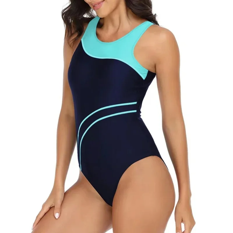 Patchwork One Piece Swimsuit Women Sexy Skinny Sports Bodysuit Bikinis Swimwear Female Bathers Bathing Swimming Summer Beachwear