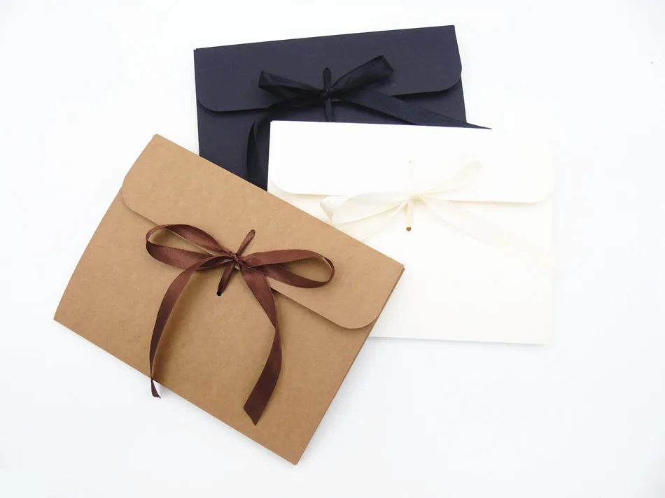 Kraft Paper Envelope Boxes for Scarf Underwear Facial Mask Packaging White Black Gift Box with Ribbons Favor Box Printed Custom 2 undefined