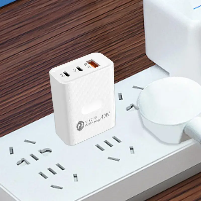 Phone Charger Block Travel Charger Charging Block Type C Adapter 40W Travel Plug Adapter Fast Charging 3-Port Wall Charger For