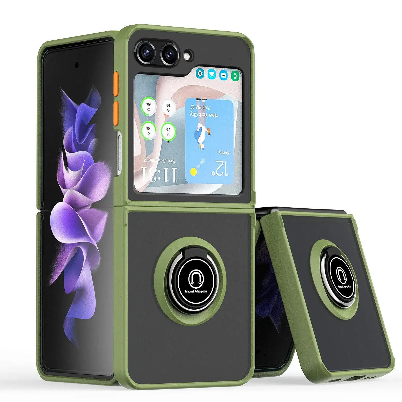 Shockproof Matte Phone Case With Ring Stand For Samsung Galaxy Z Flip_voghion.com