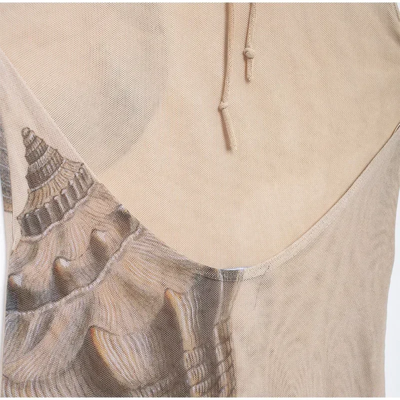 Vestidos largos de tul con espalda descubierta y estampados para mujer, vestidos de fiesta sin mangas con cuello halter y cordones, moda 2025, batas ajustadas para vacaciones en la playa.
