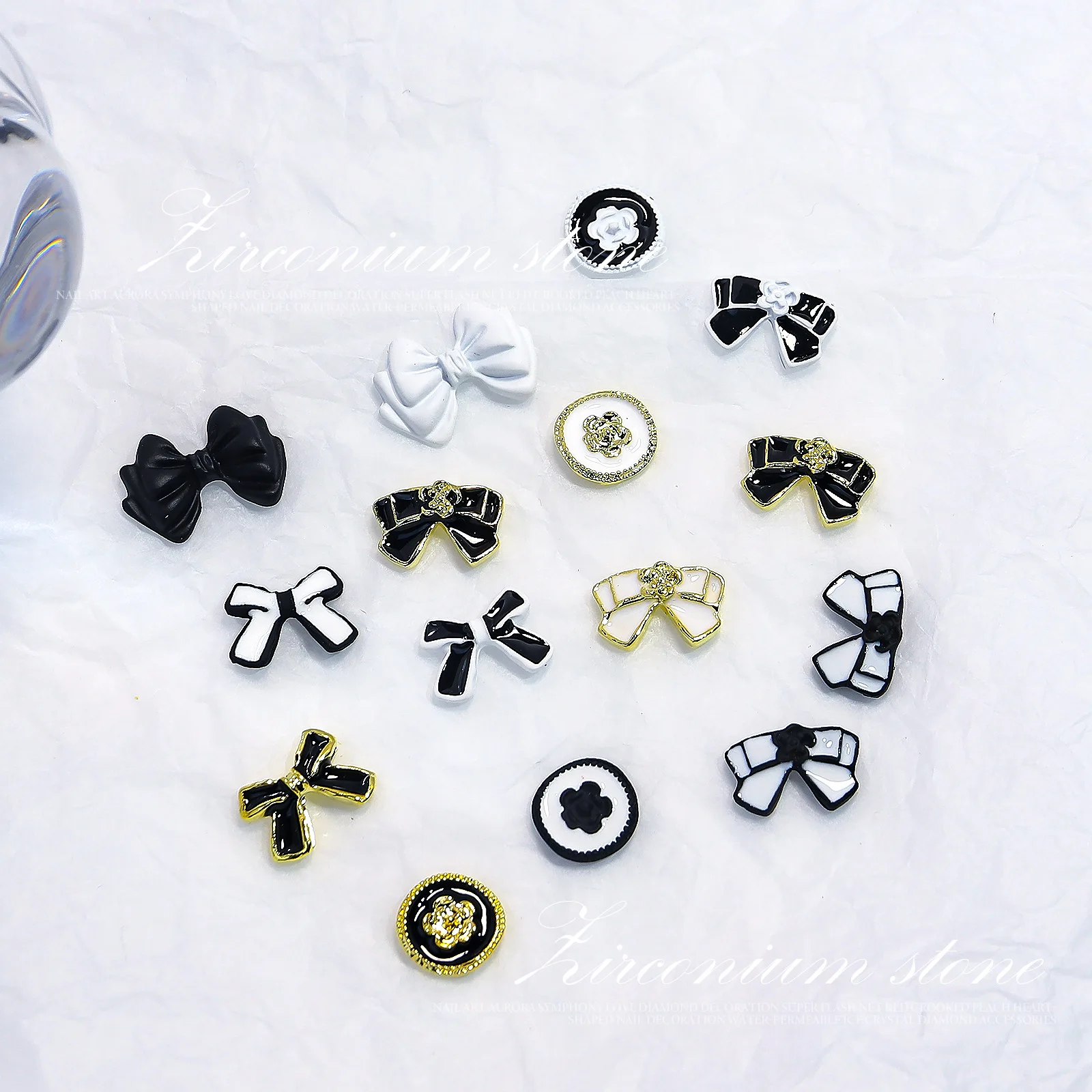

10pcs Luxury Camellia Bowtie Nail Art Charms Decor 3D French Classic Manicure Ornament Rhinestone Alloy Nail Accessory Supply