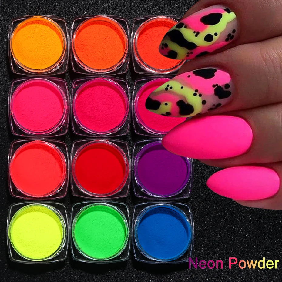 1Box Neon Powder Nails Art Bright Rainbow Fluorescent Dip Pigment Reflective Pink Yellow Summer Colorful Manicure Dust