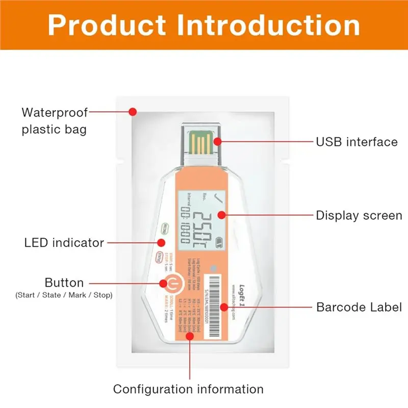 Loget1 USB 온도 데이터 로거 일회용 데이터 로거 -30 ℃ -70 ℃ 콜드체인 창고용 온도 모니터링 PDF 기록기