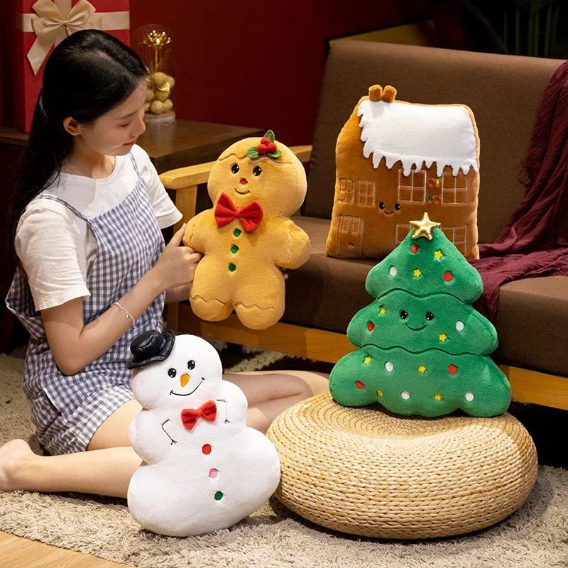 1PC happy Christmas Ginger Bread Snowman Plushie Plush Pillow Stuffed Cabin House Xmas Tree Party Decor Doll 2