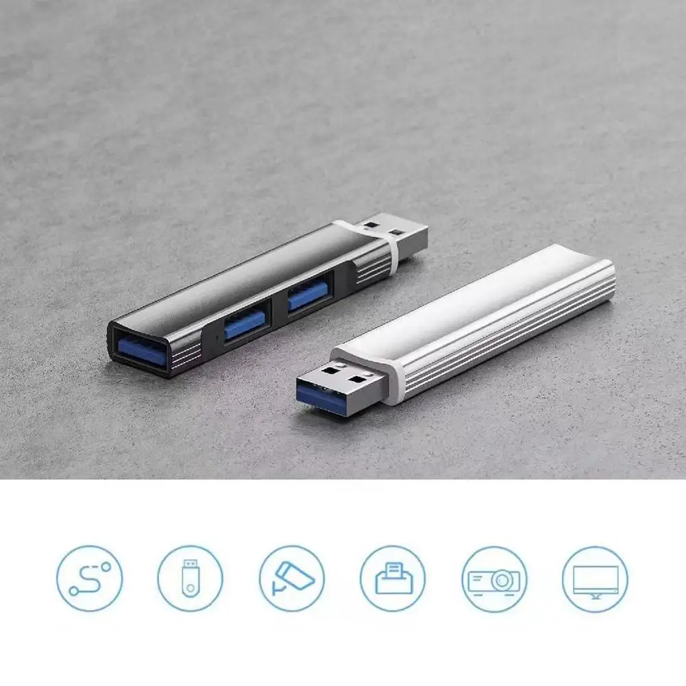 Mini Hub de aluminio con 3 puertos USB 3,0, extensión de concentrador USB 2,0, estación de adaptador USB ultrafino, concentrador de datos portátil,
