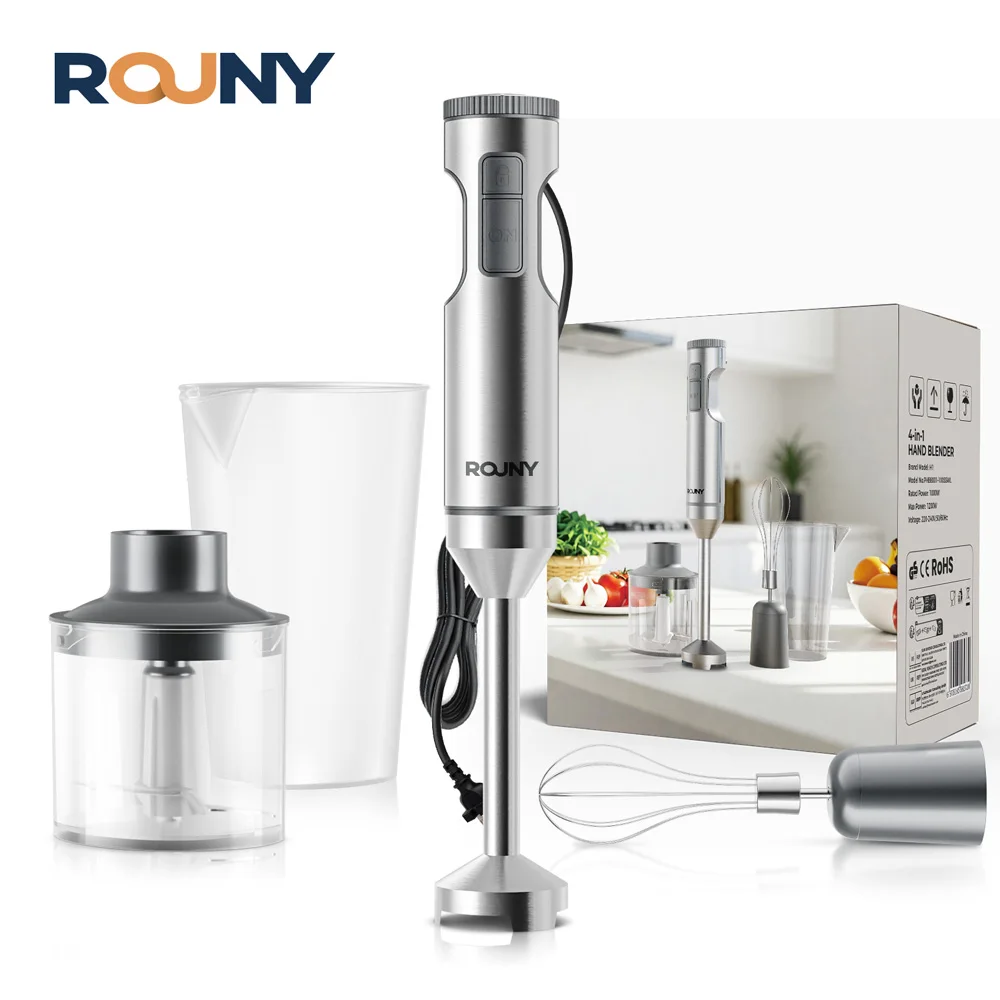 Mocny blender ręczny zanurzeniowy 1200W MAX, 4-w-1, mikser do żywności ze stali nierdzewnej, kieliszek do mieszania 700ml, pojemnik na warzywa 500ml, trzepaczka. - AliExpress 6