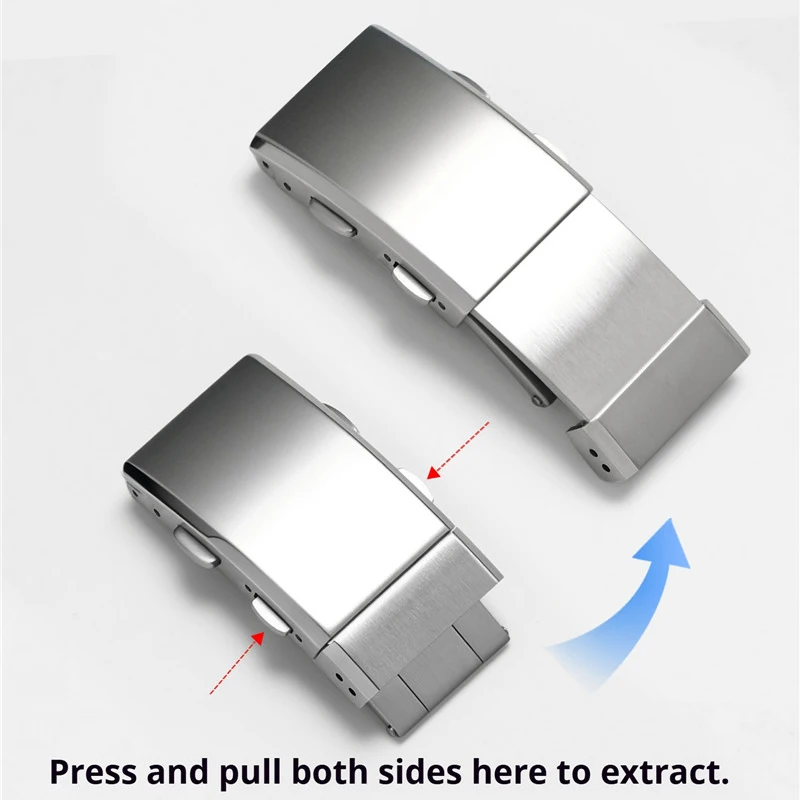 Premium Brushed Metal Watch Band Clasp - 316L Stainless Steel Extension Buckle