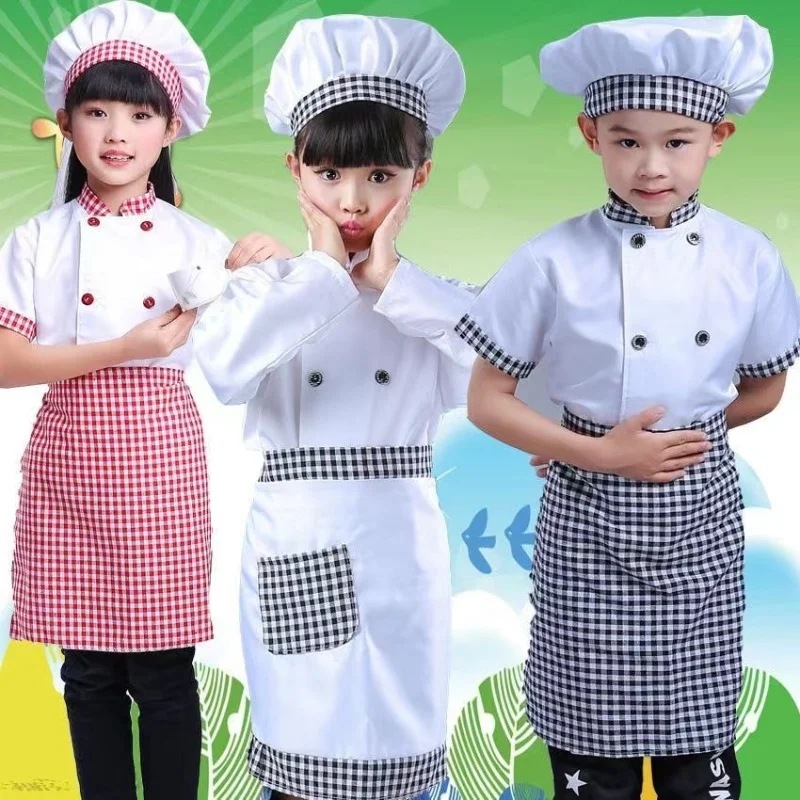 Kids Cook Tshirt Chef Uniform Children Kitchen Hat Cap Work Jackets Restaurant Halloween Performance Stage Party Cosplay Costume children traffic special police halloween carnival party performance policemen uniform kids army boys cosplay costumes 110 160cm