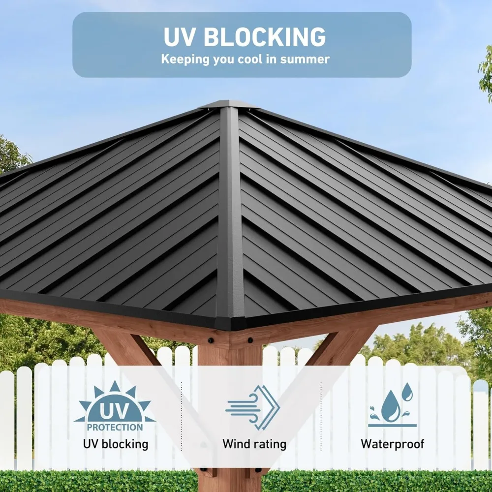 10' x 10', with Galvanized Steel and Polycarbonate Hip Roof, Cedar Framed Wooden Pavillion for Garden, Gazebos 5