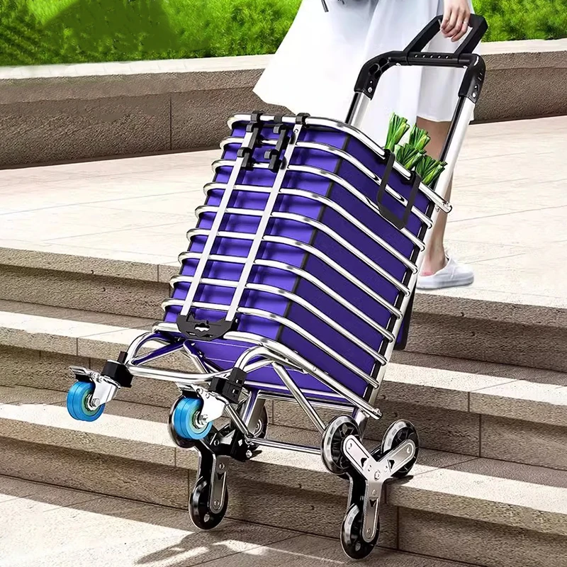 Aluminium Alloy 3-Wheeled Supermarket Shopping Cart With Removable Canvas Bag Heavy Duty Folding Shopping Cart