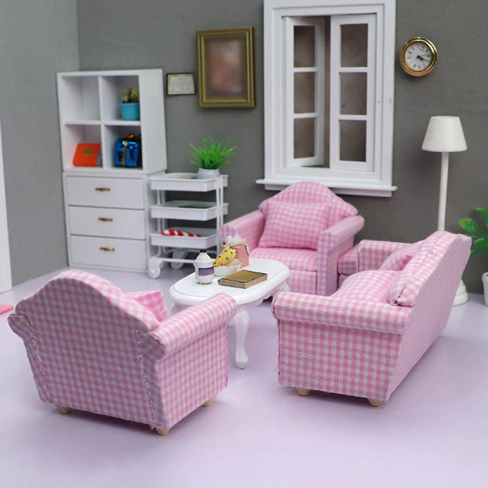 

1/12 Miniature Dollhouse Sofa with Pillow Exquisite Workmanship Elegant