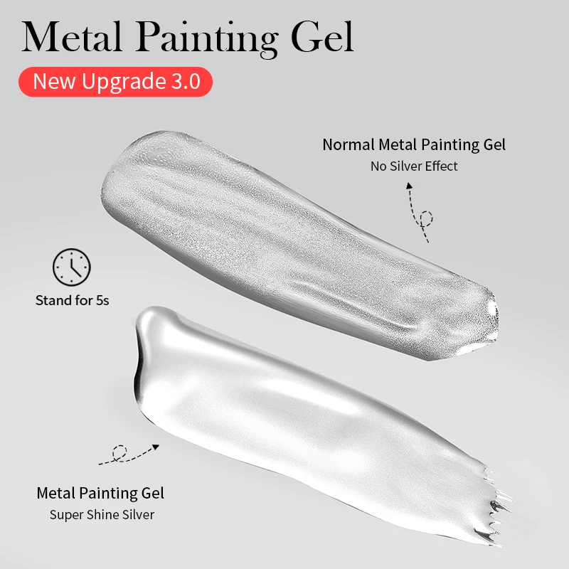 BORN PRETTY Super Bright Metallic Gel Paint, Gold & Silver Mirror Finish, 5ML