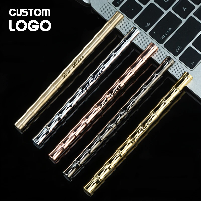 Bamboo Joint Metal Signature Pen Business Custom LOGO Gel Pens Office Accessories School Student Stationery Gift Ballpoint Pen acmecn solid brass gel ink pen 0 5mm bamboo style 46g heavy joint solid brass pen office stationery gifts antique signature pens