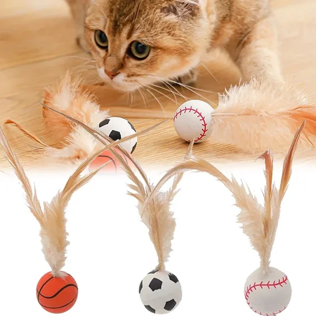 Interactive cat ball toy with feather elastic color bouncy ball indoor kitten adult cat hunting chasing sports game pet toy Interactive cat ball toy with feather elastic color bouncy ball indoor kitten adult cat hunting chasing sports game pet toy