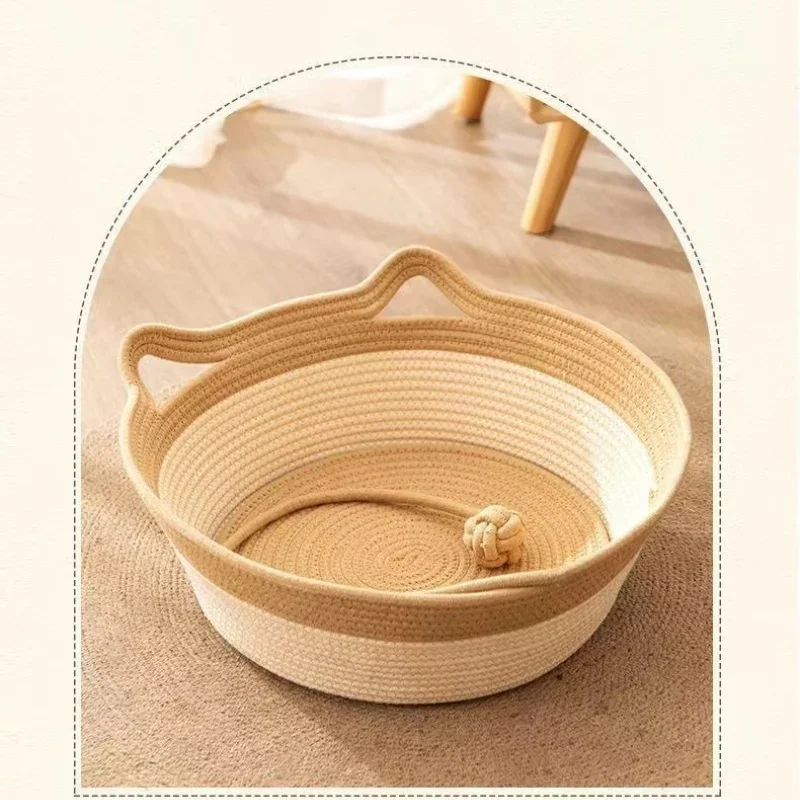 SHISHI Coarse hemp rattan woven cat nest four seasons universal cat bed woven sleeping mat dog kennel pet mat cooling pet bed