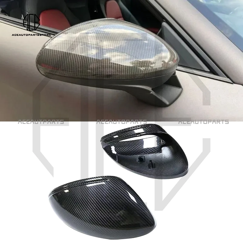 

Replacement Real Dry Carbon Fiber Side View Mirror Cover Housing Kit Mirror Cover Fit For Porsche 718 982 2016-2021