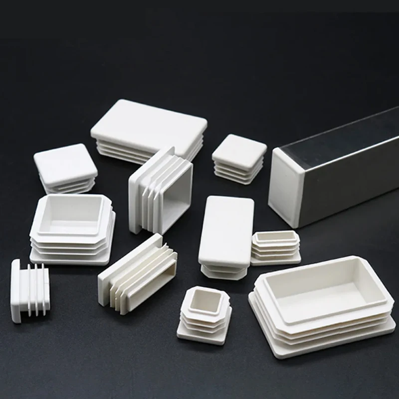 15x15mm100x100mm 흰색 플라스틱 사각/직사각형 튜브 내부 플러그 블랭킹 엔드 캡 미끄럼 방지 테이블 의자 발 커버