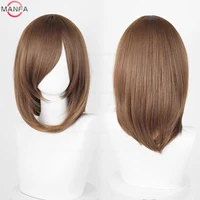 Perruque de Cosplay synthétique moyenne de base, 40cm, frange blonde, noire, blanche, rouge, rose, vert, marron, or, bleu, résistante à la chaleur 6