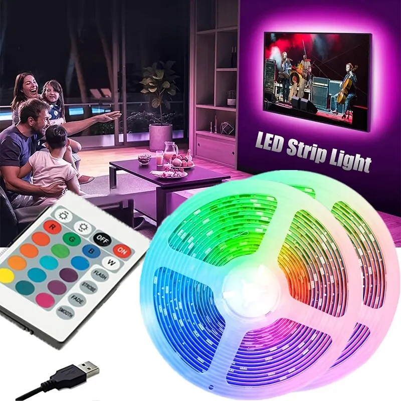 2M LED Light String 60 Leds Computer Desk DIY Backlight 24 Key Remote Control 5050 Multicolor Tape Home Decoration Light Bar