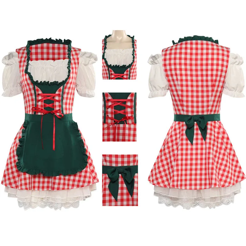 

Bavarian Beer Cosplay Costume Girl Apron Jumpsuit Munich Oktoberfest Festival Women Maid Waiter Dress Outfits Halloween Suit