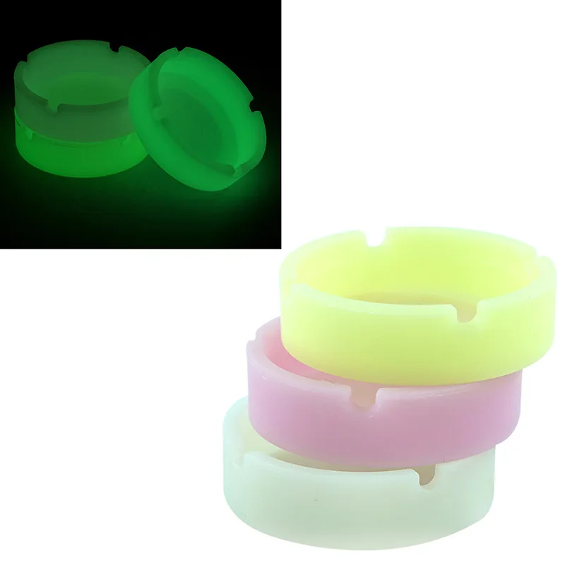 Glow in the Dark Silicone Ashtray Round and Square Luminous Ash Tray Small Size silicone ashtray