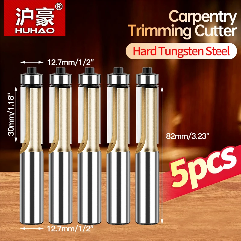HUHAO 5-teiliges Lagerfräser-Set mit 1/2 und 1/4 Zoll Schaft, Hartmetall-Holzfräser, Holzbearbeitungs-Fräswerkzeug