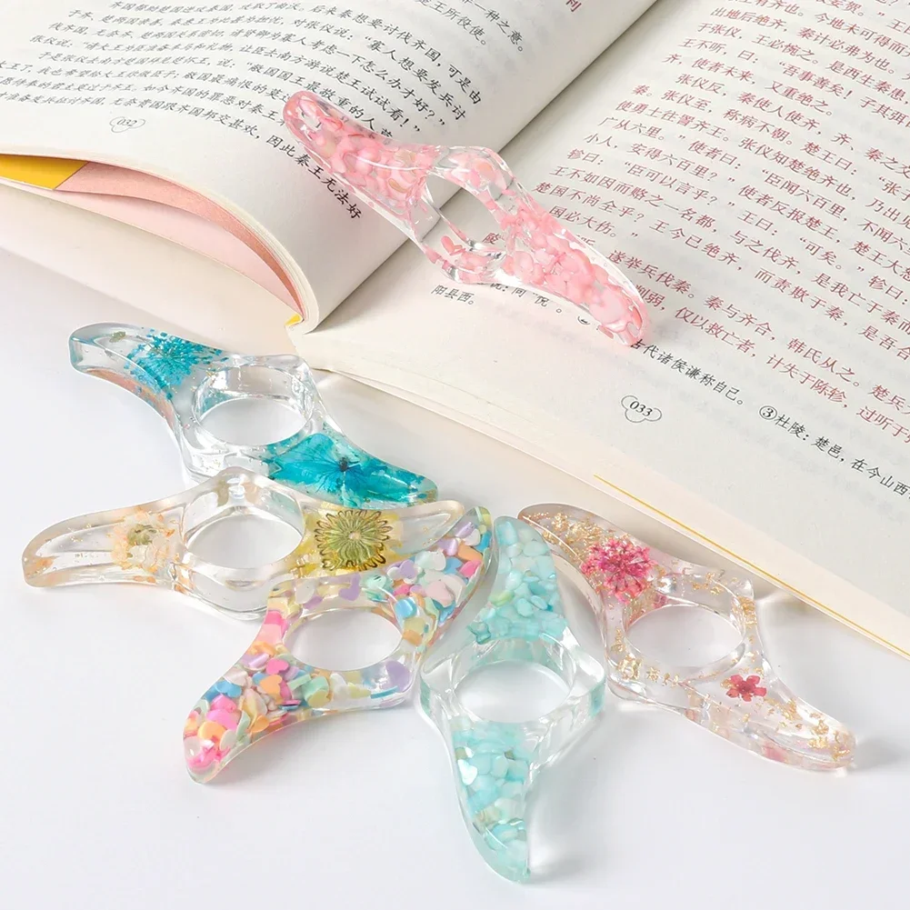 Bookmark Holder Bookmark Page Holder 1pc Finger Book Holder Resin Transparent Dried Flower Thumb Bookmark Handmade Thumb Ring Page Holder Book Accessories