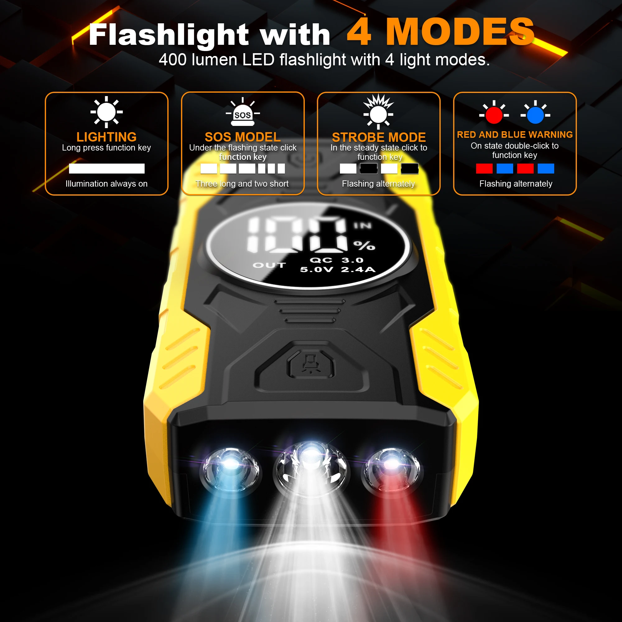 Car Jump Starter 2000A, 12V Emergency Jump Starter Battery Pack for Up to 6L Gas/4L Diesel Engine, Portable Battery Booster