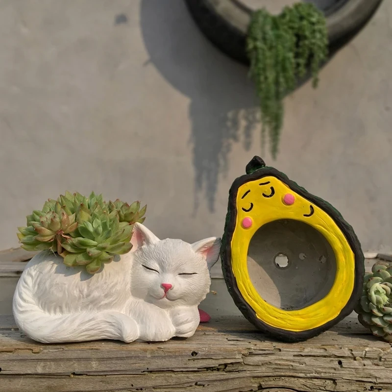 

2024 Cute Cat Succulent Flower Pot Silicone Mold DIY Garden Concrete Flower Pot Candle Holder Resin Mold Craft Home Decoration
