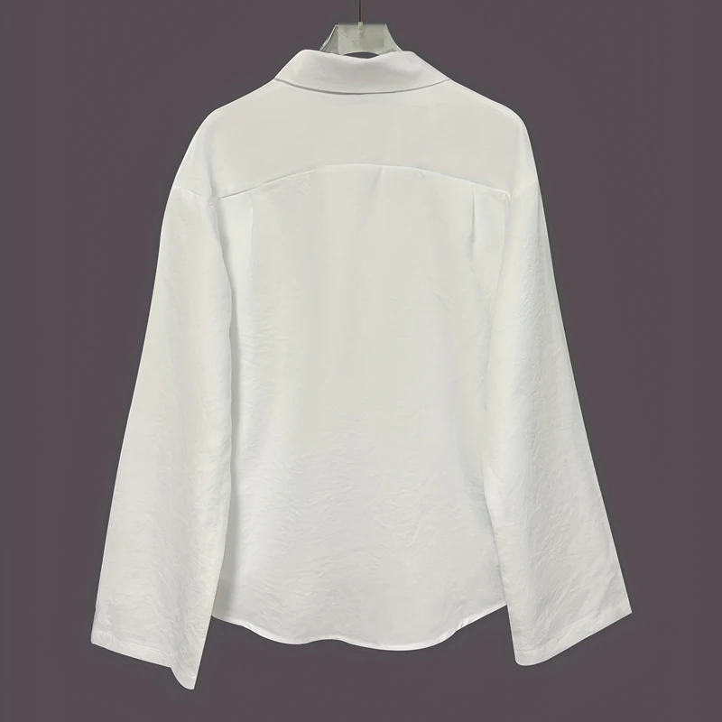 New Fashionable Women's Polo Lapel Loose Shirt Spring and Autumn New Casual Solid Color Elegant Button Half Cardigan Blouse