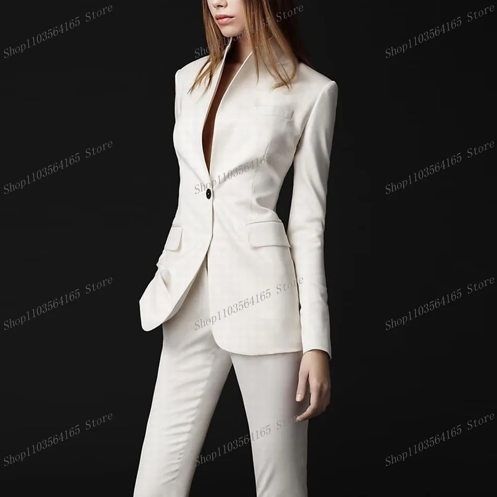 

White Women Suit Lady Formal Business Office Tuxedos Mother Wedding Party Special Occasions Ladies 2 Piece Set Jacket Pants