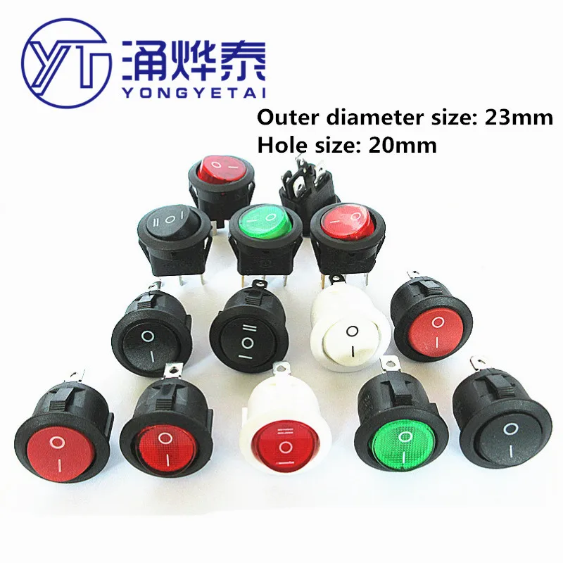 

YYT 10PCS 20MM Rocker Switch button 4pin 3pin 2pin 2gears 3gears KCD1 small power rocker switch with light cat eye ON-OFF